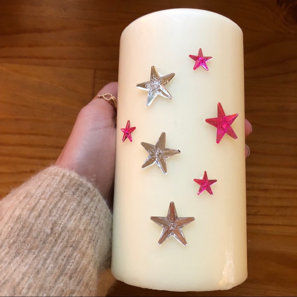 Decorative Pillar Candle Non Scented w/ Stars